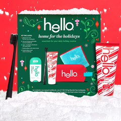 hello Holiday Home for the Holidays Fluoride-Free Toothpaste and Aluminum Free Deodorant Travel Toiletry Bag Kit - 5pc