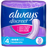 Always Discreet Incontinence & Postpartum Incontinence Pads for Women - Moderate Absorbency - Size 4