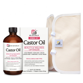 Pure Castor Oil Pack Kit, Organic Castor Oil Cold Pressed Glass Bottle Adjustable Reusable Cotton Castor Oil Wrap for Detox Wellness, M3