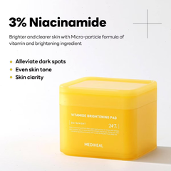 MEDIHEAL Vitamide Brightening Toner Pads - 100ct: Niacinamide-Infused Facial Cleansing Wipes for All Skin Types