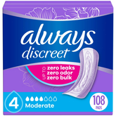 Always Discreet Incontinence & Postpartum Incontinence Pads for Women - Moderate Absorbency - Size 4
