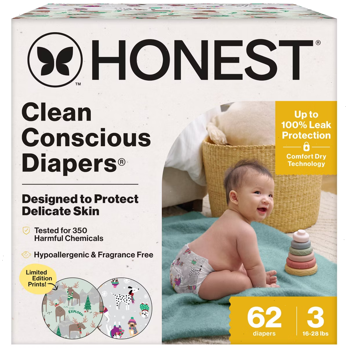 The Honest Company Clean Conscious Disposable Diapers Winter Wags & Adorably A-moosing