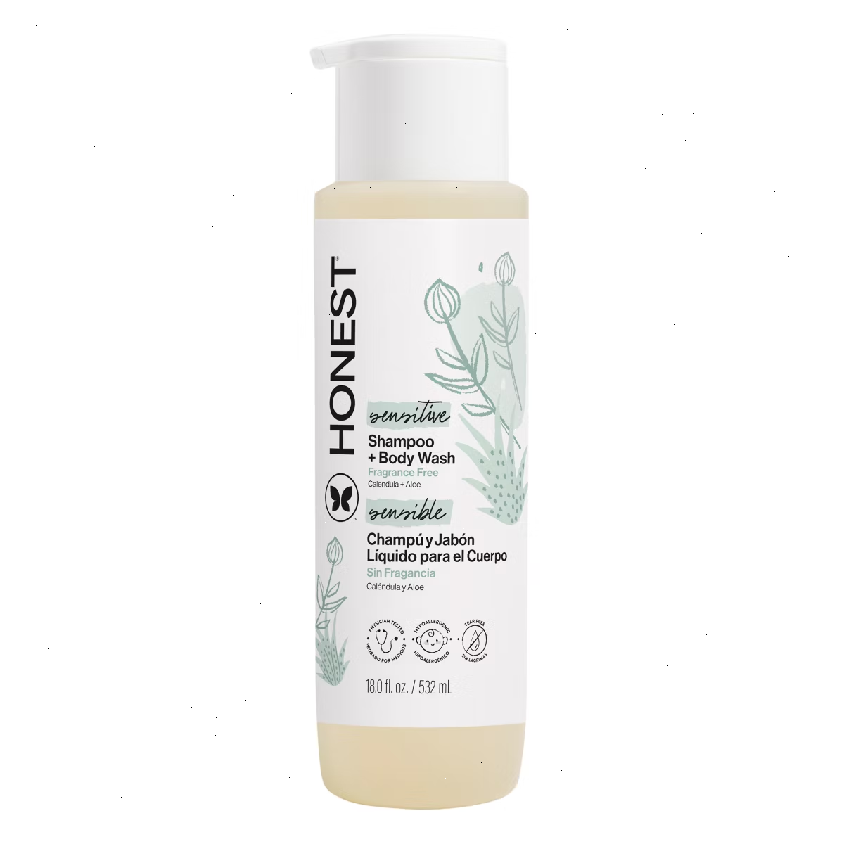 The Honest Company Sensitive Shampoo + Body Wash - Fragrance Free - 18 fl oz