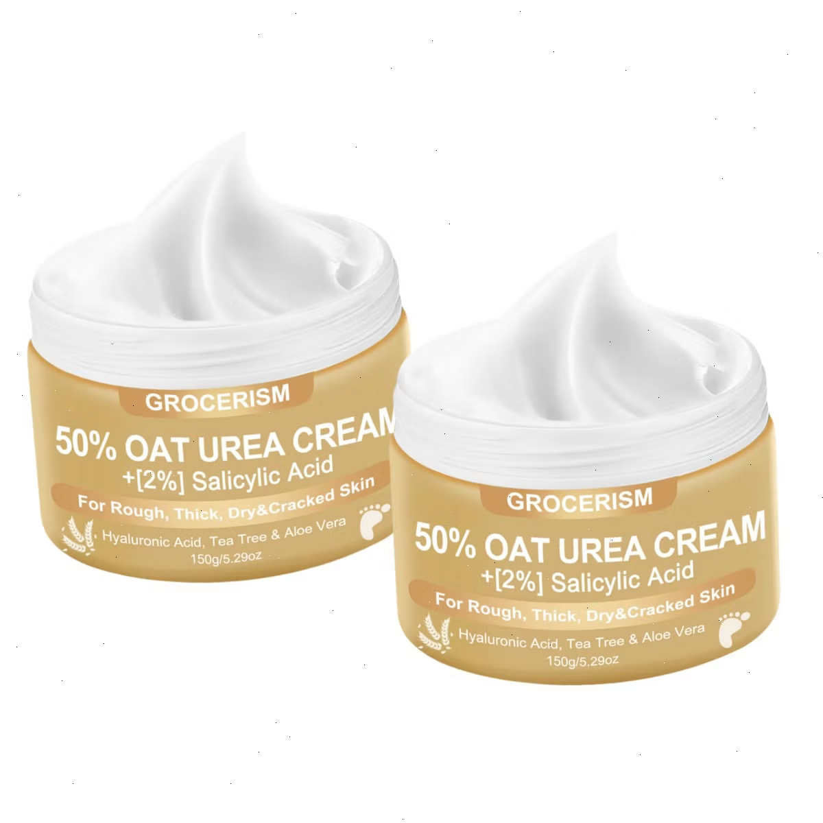 Grocerism 50% Oat Urea Cream+2% Salicylic Acid - Intensive Repair for Foot & Hand, Hydrates, Removes Calluses & Heals Cracked Heels - 5.29oz