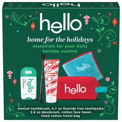 hello Holiday  Home for the Holidays Fluoride-Free Toothpaste and Aluminum Free Deodorant Travel Toiletry Bag Kit - 5pc