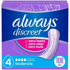 Always Discreet Incontinence & Postpartum Incontinence Pads for Women - Moderate Absorbency - Size 4