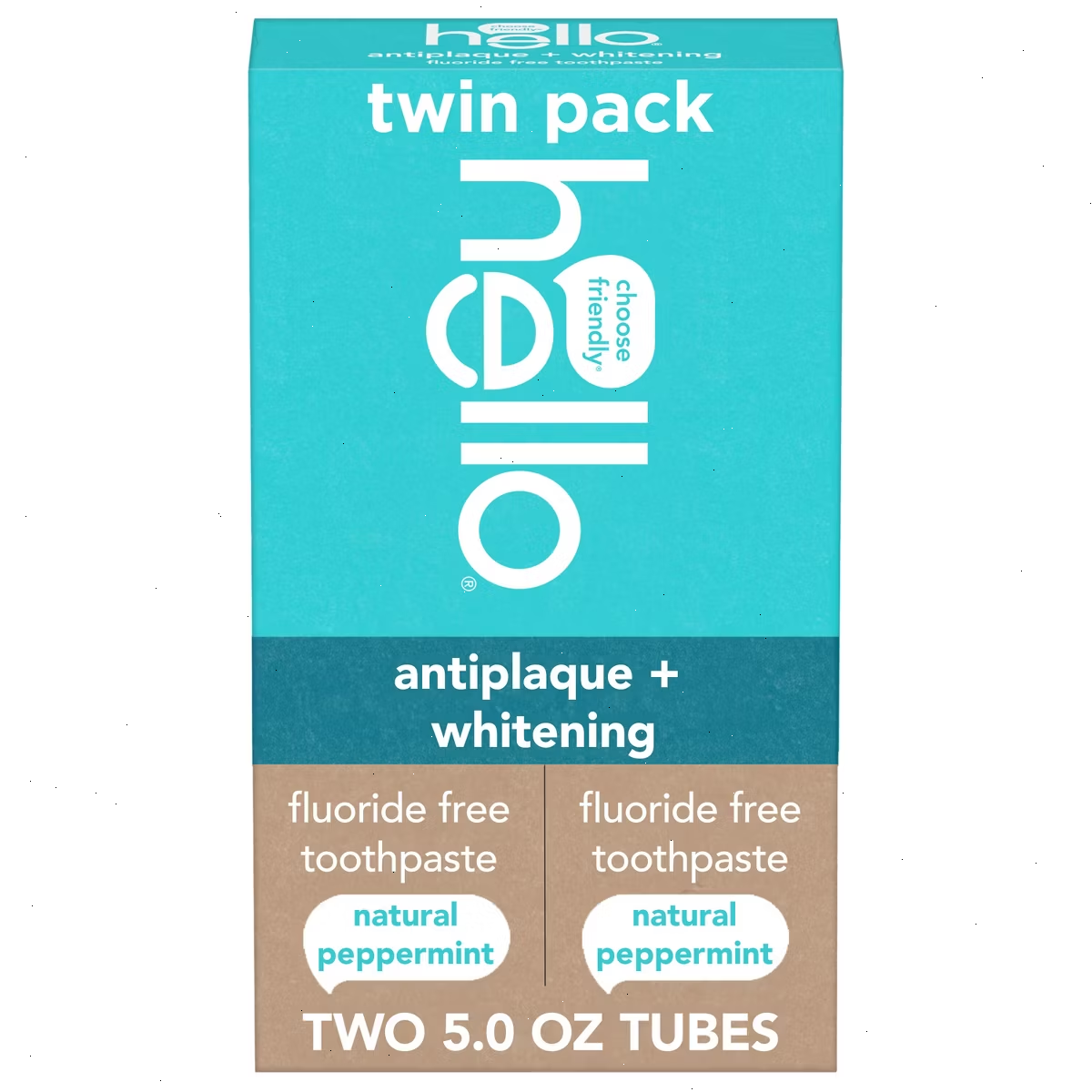hello Antiplaque and Whitening Fluoride Free Toothpaste - Natural Peppermint  - 5oz/2pk